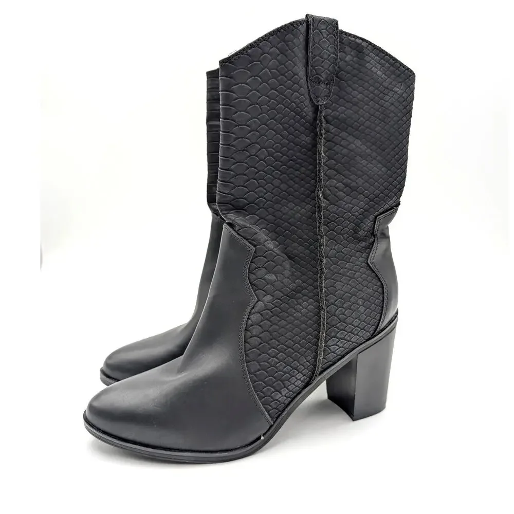 MIA Cindy Embossed Western Cowboy Boots Pointed Toe Women's Black Size US9M EU39